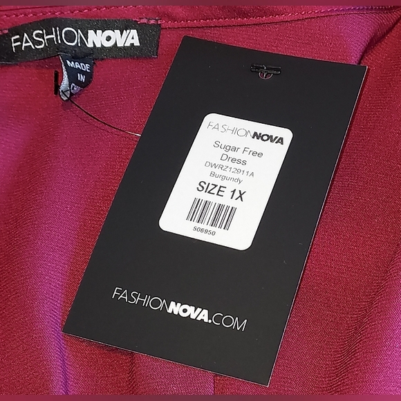 Fashion Nova Burgundy Sugar Free Deep V Twist Front Dress NWT - Picture 2 of 7